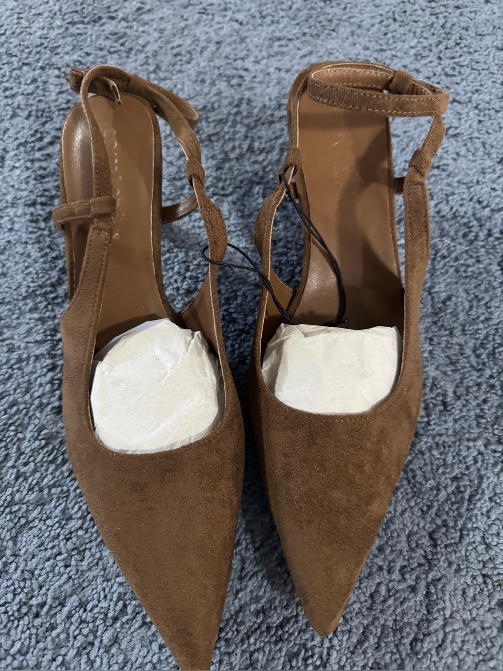 Brown Suede Pointed Slingback Heels